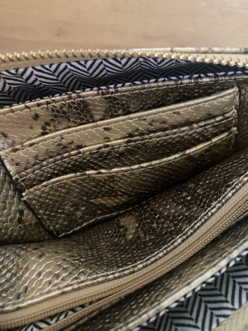 Gold Snake-Print Faux Leather Wristlet Clutch With Zipper Closure - Picture 4 of 8